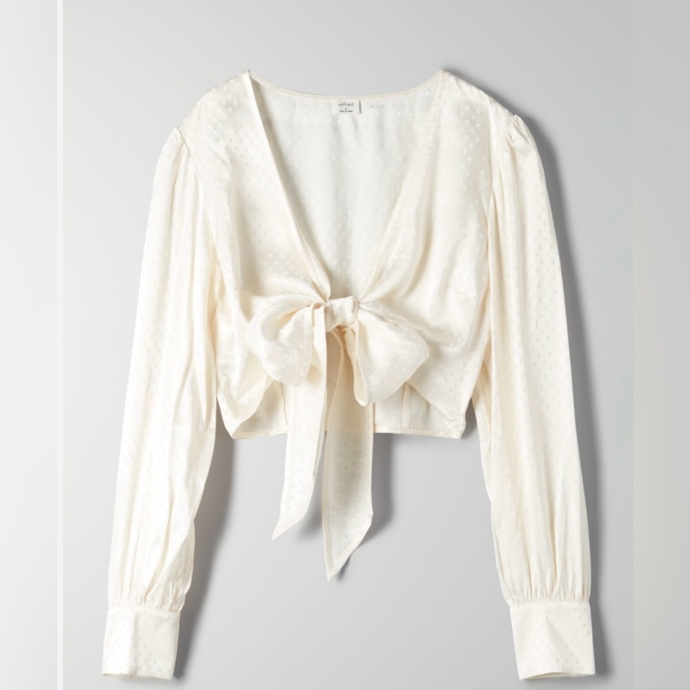 Wilfred Vivi Cream Giselle Satin Balloon Sleeve Blouse Size XXS